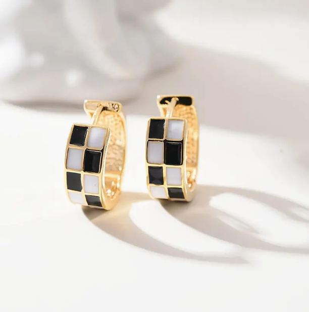 Checkered Huggie Earrings